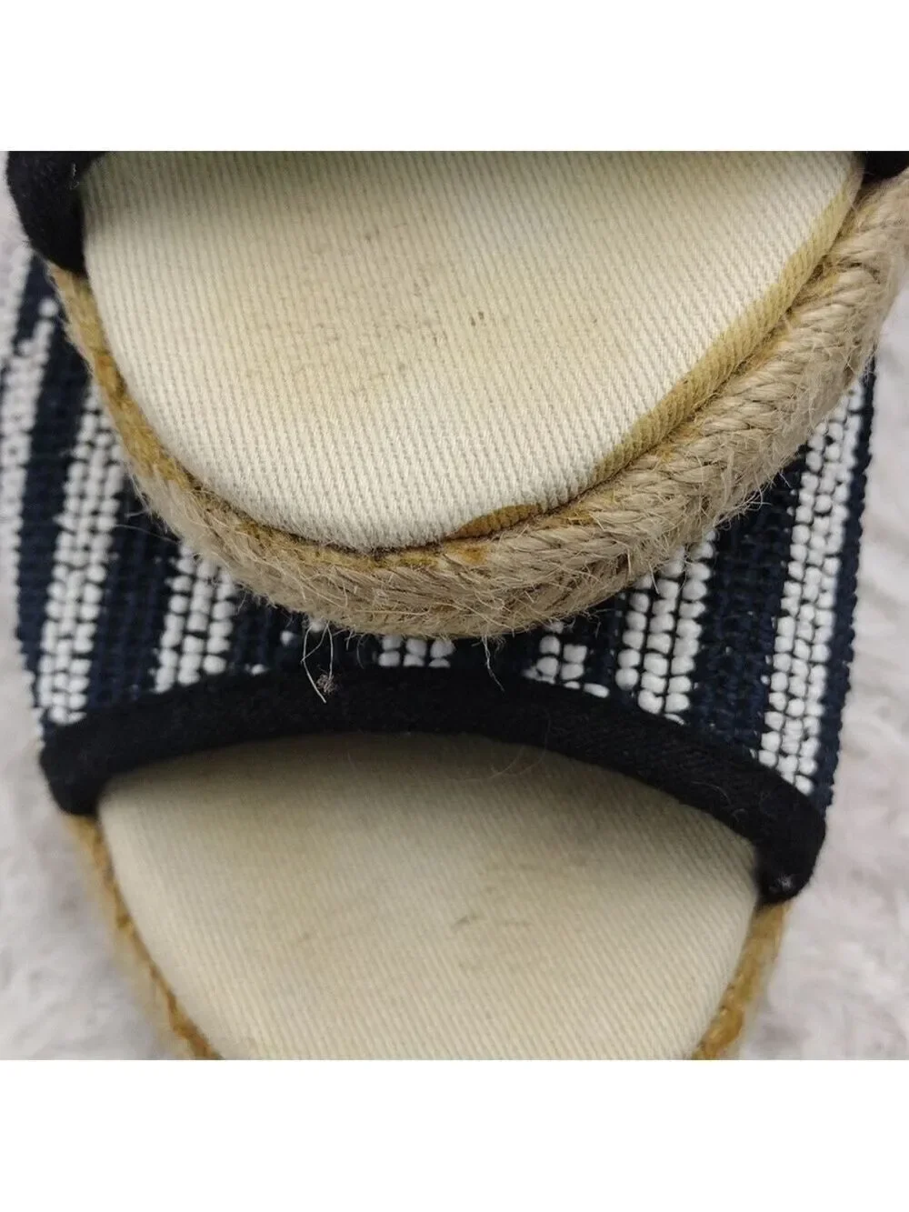 Soludos Tan Blue Embroidered Open Toe Wedged Heel Ankle Strap Espadrille Sandal
